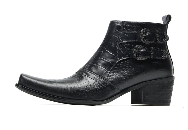 Santimon Men's Casual Plain Toe Double Buttons Boots