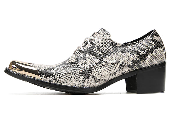 Santimon Men's Casual Snakeskin Texture Western Derby