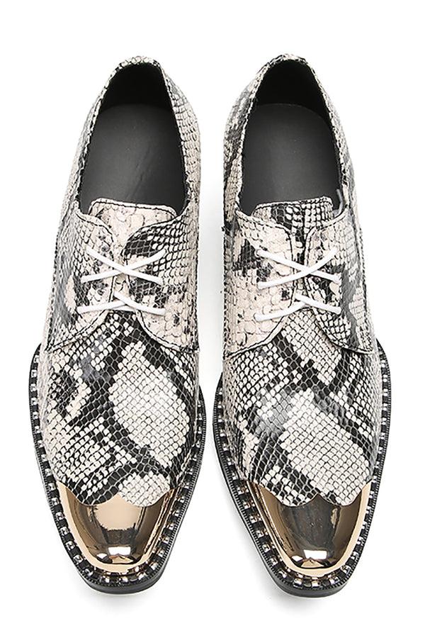 Santimon Men's Casual Snakeskin Texture Western Derby