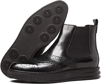 Santimon Men's Chelsea Boot Platform Wingtip Black Brown