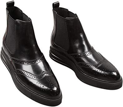 Santimon Men's Chelsea Boot Platform Wingtip Black Brown