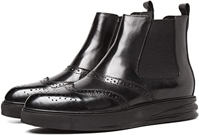 santimon Men's Chelsea Boot Platform Wingtip Black Brown