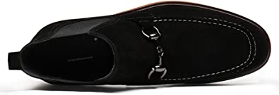 Santimon Men's Chelsea Boots Suede Horsebit Black Brown