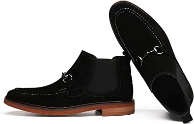 Santimon Men's Chelsea Boots Suede Horsebit Black Brown