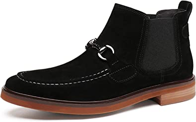 santimon Men's Chelsea Boots Suede Horsebit Black Brown