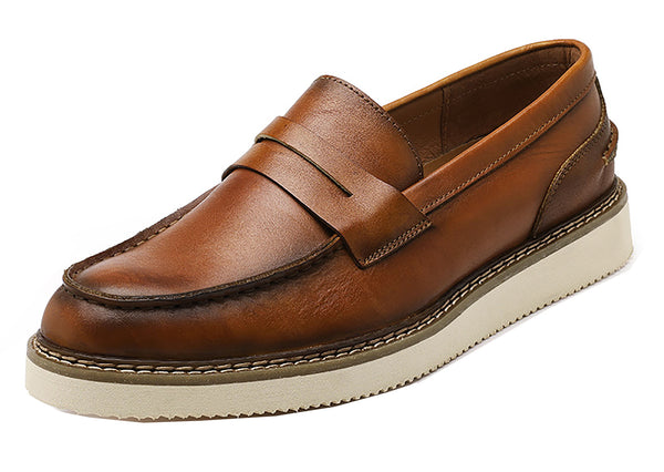 Santimon Men's Classic Genuine Leather Tuxedo Penny Loafers