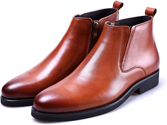 santimon Men's Classic Plain Chelsea Boots Black Tan