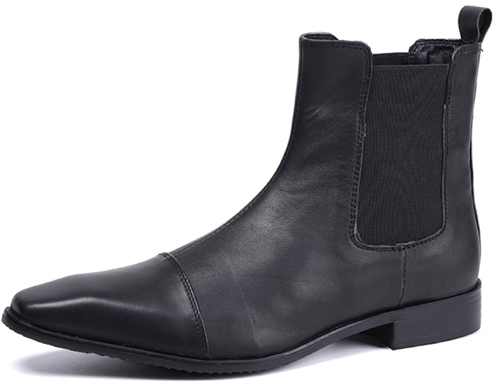 santimon Men's Classic Plain Toe Leather Chelsea Boots