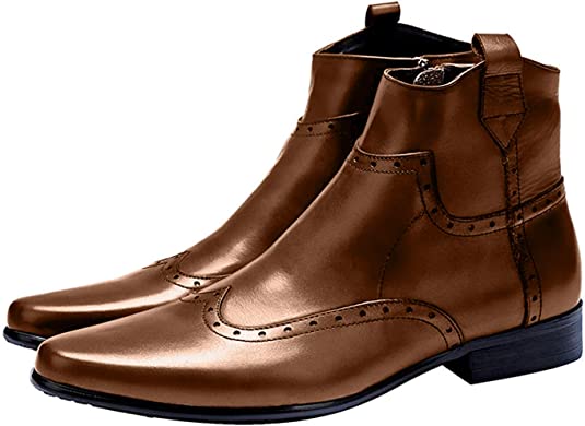 Santimon Men's Classic Wingtip Chelsea Boots Black Brown