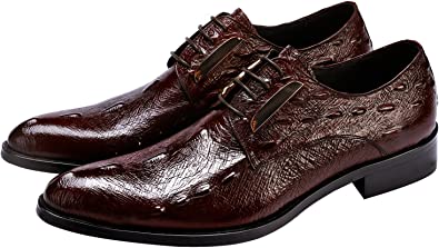 Santimon Men's Crocodile Metallic Hardware Derby Shoes