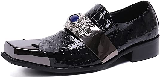 Santimon Men's Crocodile Western Loafers Metal-Strapped