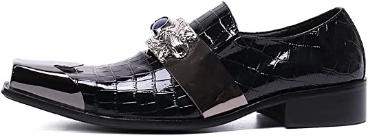 Santimon Men's Crocodile Western Loafers Metal-Strapped