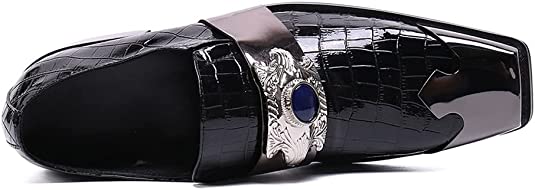 Santimon Men's Crocodile Western Loafers Metal-Strapped