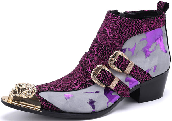 Santimon Men's Double Buckle Metal Tip Western Boots