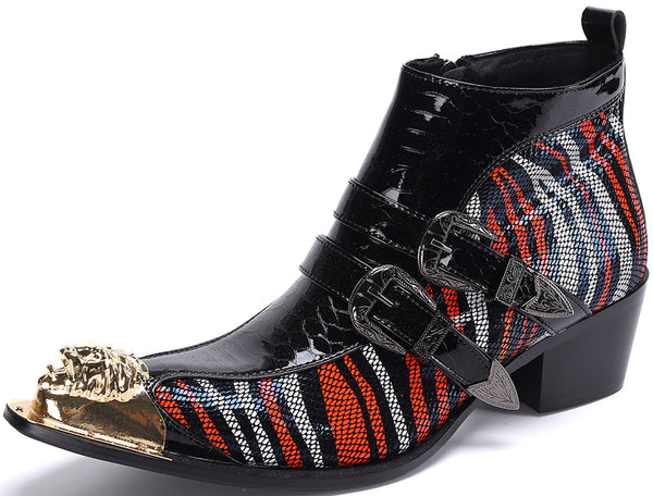 Santimon Men's Double Buckle Metal Tip Western Boots