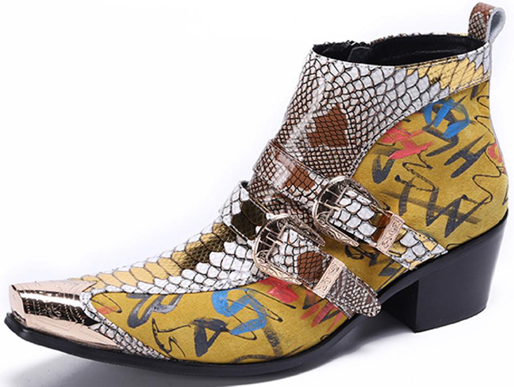 santimon Men's Double Buckle Metal Tip Western Boots