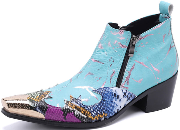 Santimon Men's Double Zipper Metal Tip Western Boots