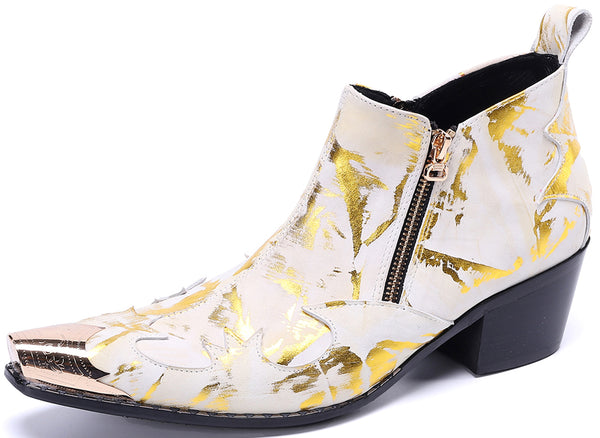 Santimon Men's Double Zipper Metal Tip Western Boots