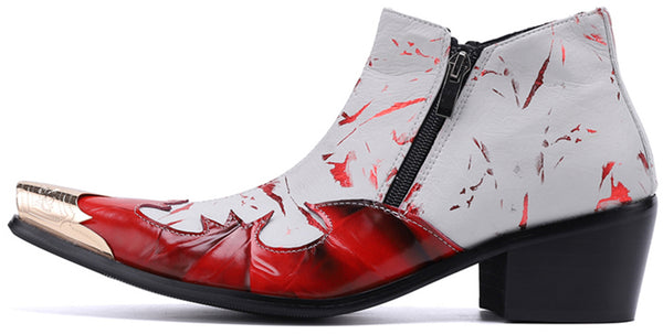 Santimon Men's Double Zipper Metal Tip Western Boots