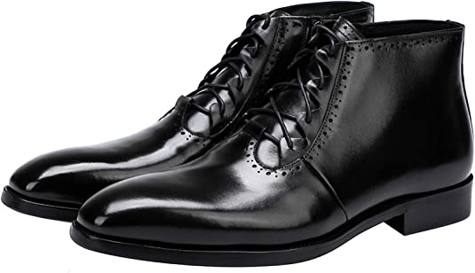 santimon Men's Dress Boot Lace Up Zipper in Black Brown