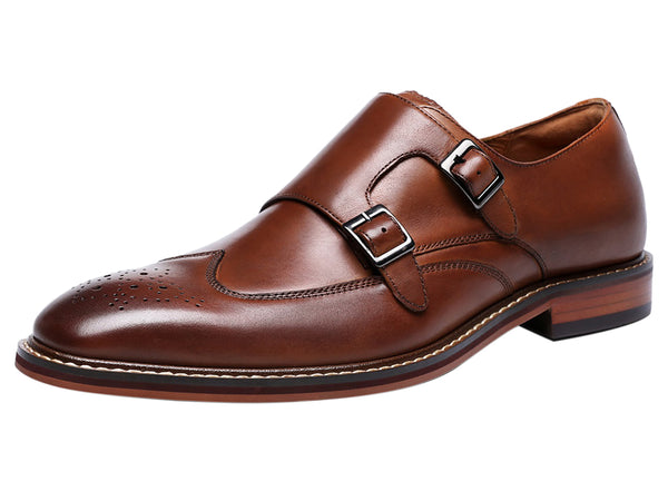 Santimon Men's Dress Double Buckle Monk Strap Loafers