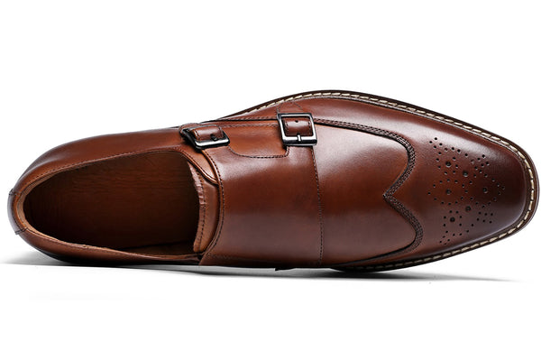Santimon Men's Dress Double Buckle Monk Strap Loafers