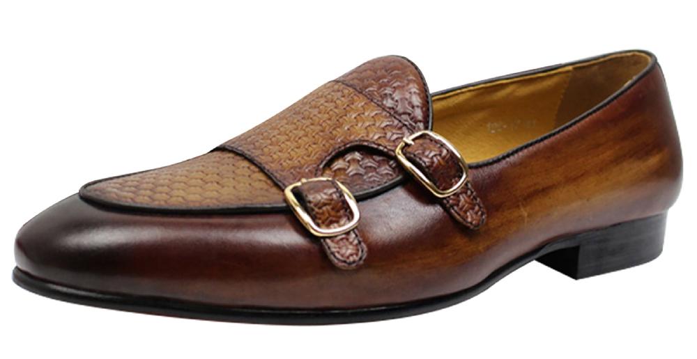 santimon Men's Dress Formal Handmade Monk Strap Loafers