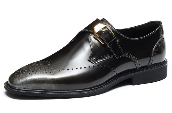Santimon Men's Dress Semi Brogues Monk Strap Loafers