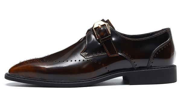 Santimon Men's Dress Semi Brogues Monk Strap Loafers