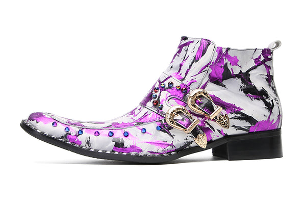 Santimon Men's Fashion Buckle Graffiti Western Boots