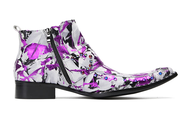 Santimon Men's Fashion Buckle Graffiti Western Boots