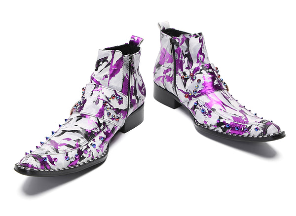 Santimon Men's Fashion Buckle Graffiti Western Boots