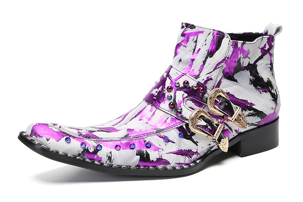 santimon Men's Fashion Buckle Graffiti Western Boots