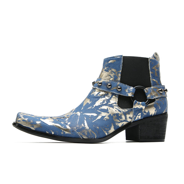 Santimon Men's Fashion Buttons Beaded Western Chelsea Boots