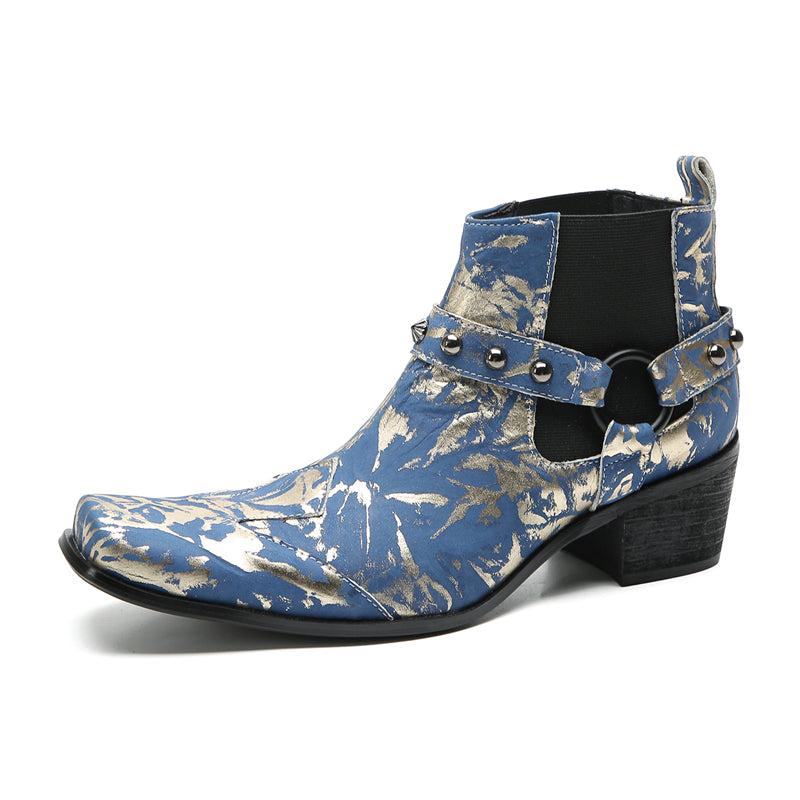 santimon Men's Fashion Buttons Beaded Western Chelsea Boots