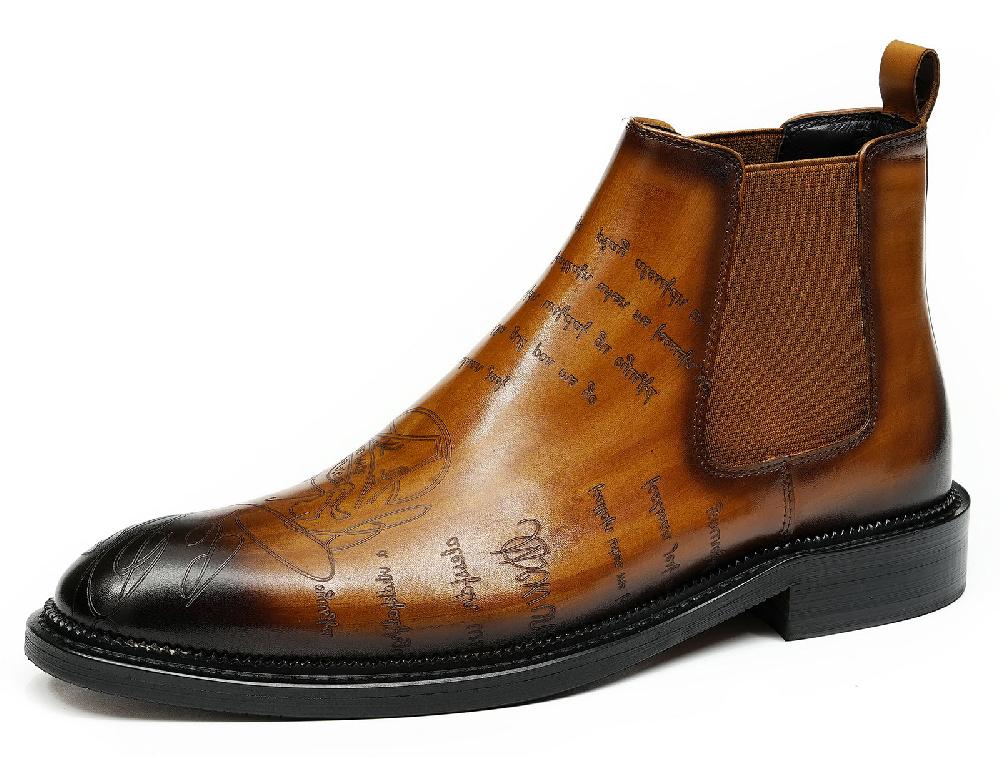 santimon Men's Fashion Dress Formal Carve Chelsea Boots