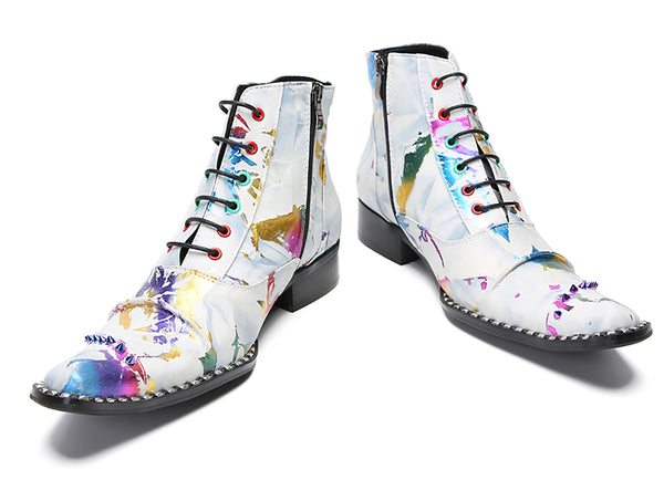 Santimon Men's Fashion Graffiti Beaded Western Boots