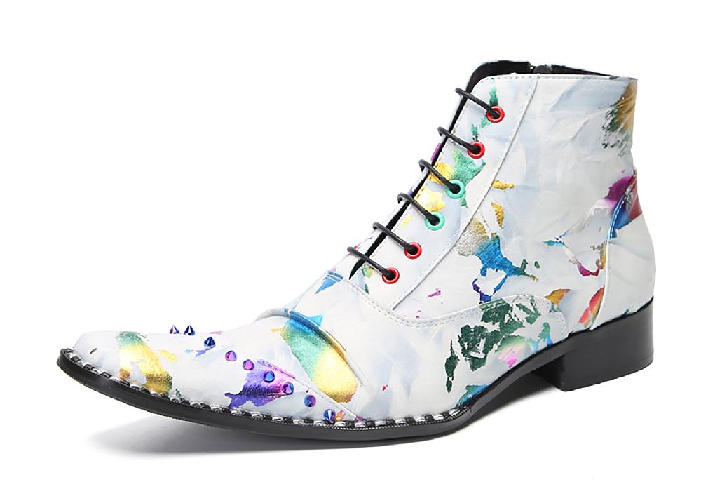 santimon Men's Fashion Graffiti Beaded Western Boots