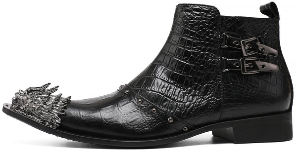 Santimon Men's Fashion Lion Metal Tip Western Boots