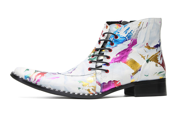 Santimon Men's Fashion Slant Lace Up Graffiti Western Boots