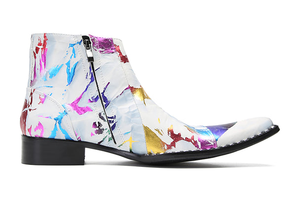 Santimon Men's Fashion Slant Lace Up Graffiti Western Boots