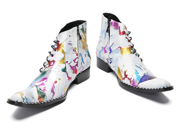 Santimon Men's Fashion Slant Lace Up Graffiti Western Boots
