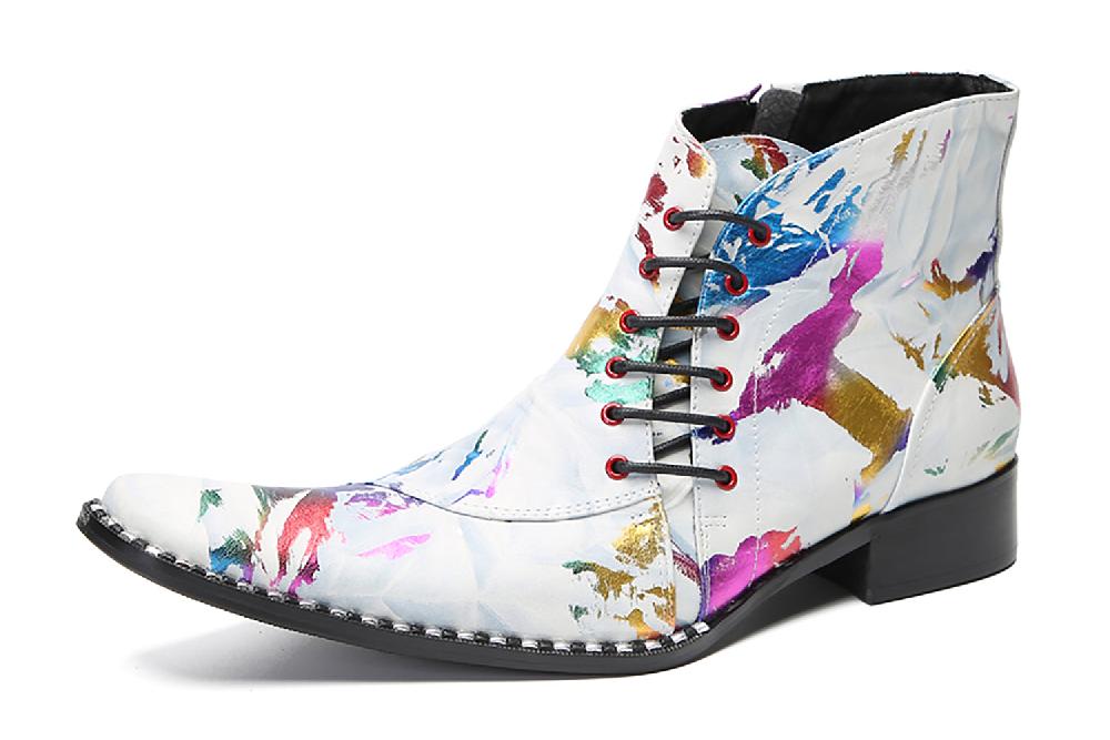 santimon Men's Fashion Slant Lace Up Graffiti Western Boots