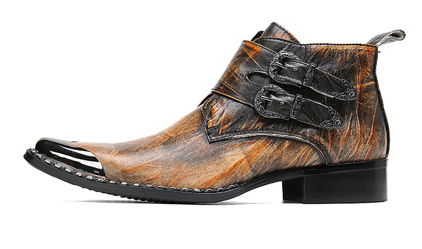 Santimon Men's Fashion Western Boots Square Metal Tip