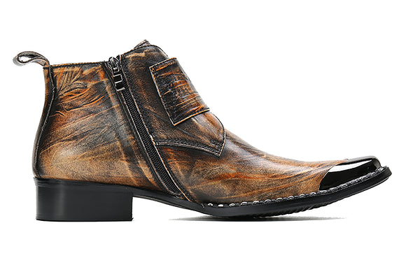 Santimon Men's Fashion Western Boots Square Metal Tip