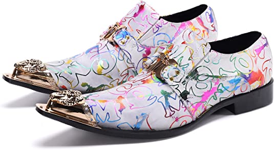 santimon Men's Floral Graphic Print Western Loafers