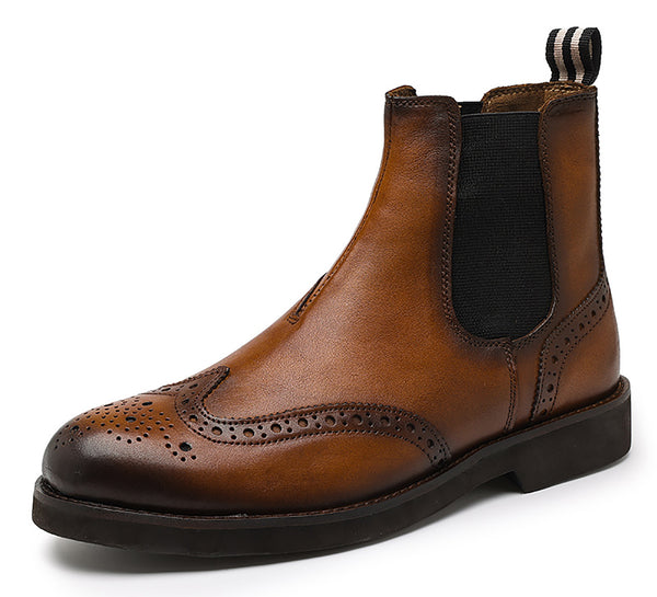 Santimon Men's Genuine Handmade Wingtips Brogues Chelsea Boots