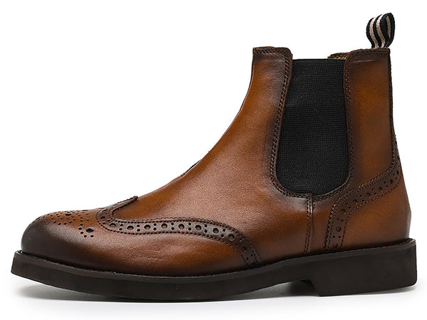 Santimon Men's Genuine Handmade Wingtips Brogues Chelsea Boots