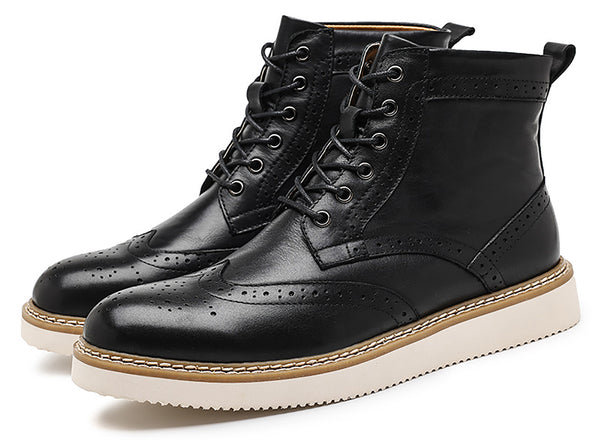 Santimon Men's Genuine Leather Lace Up Casual Dress Boots