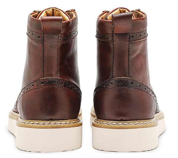 Santimon Men's Genuine Leather Lace Up Casual Dress Boots